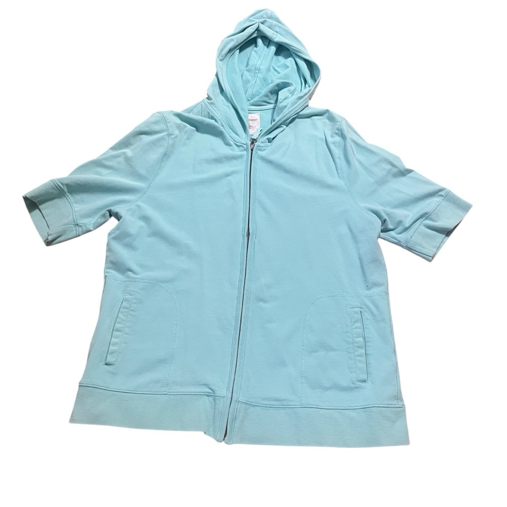Teal Short Sleeve Hooded Zip-Up Jacket